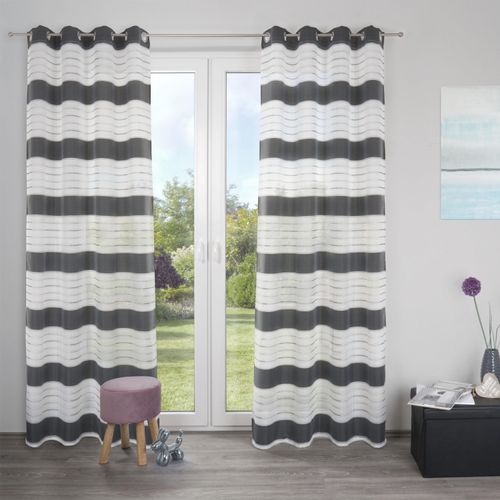 4015161112611 - Gardine DECOLIFE Estelle Gr 1 grau (anthrazit silberfarben weiß) B135cm H245cm Wirkware Polyester Gardinen Ösenschal mit Blockstreifen weiß