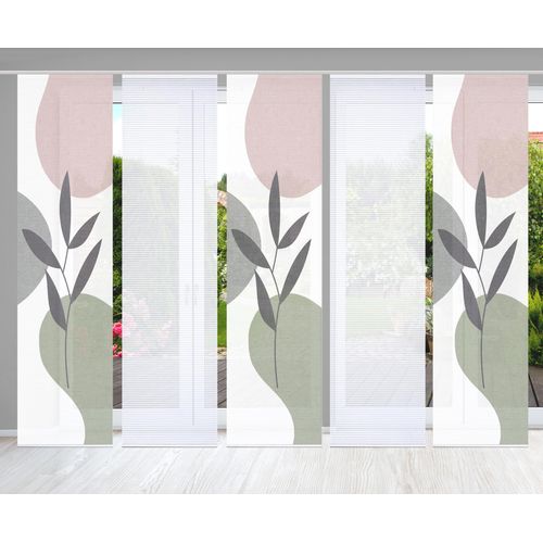 4056751444866 - Schiebegardine HOME IN GREEN FRONDA Gr 1 grün (grün rosa) B60cm H245cm Polyester Gardinen SET DIGITALDRUCKBAMBUSOPTIK RECYCELT