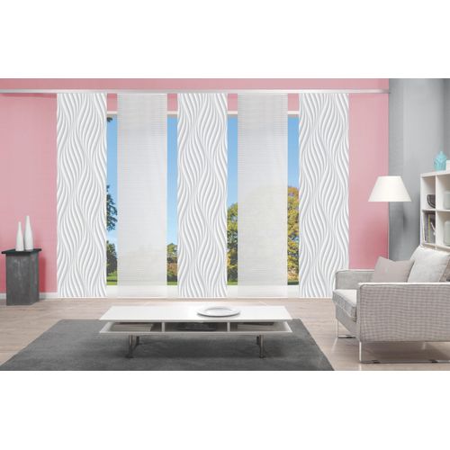 4056751298957 - Schiebegardine VISION S 5ER SET WAVE Gr 1 grau B60cm H260cm Polyester Gardinen HxB 260x60 Schiebevorhang 5er Set Digitaldruck