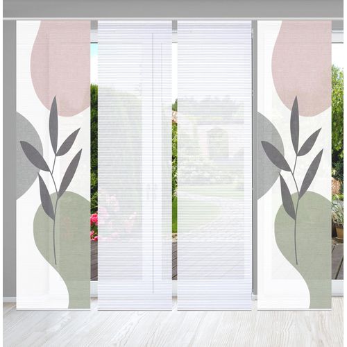 4056751444842 - Schiebegardine HOME IN GREEN FRONDA Gr 1 grün (grün rosa) B60cm H245cm Polyester Gardinen SET DIGITALDRUCKBAMBUSOPTIK RECYCELT