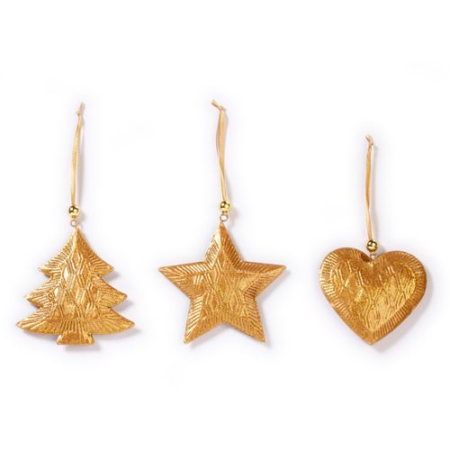 4061752081552 - Baumbehang Herz Stern Baum Weihnachtsdeko Christbaumschmuck gold (goldfarben) H9cm Metall CHRISTMAS GOODS BY INGE Dekohänger 3-fach sortiert goldfarben