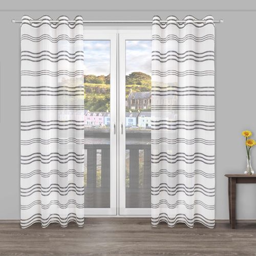 4015161116978 - Gardine DECOLIFE Nalu Gr 1 grau (anthrazit weiß) B135cm H245cm Wirkware Polyester Gardinen Ösenschal weiß mit grauen Streifen