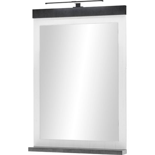 4067602872585 - Badspiegel HOME AFFAIRE SHERWOOD Spiegel im modernen Design weiß (pinie weiß dekor) B55cm H100cm T10cm FSC-zertifizierter Holzwerkstoff Spiegel in 2 Farben verfügbar inkl LED-Beleuchtung mit Ablageboden