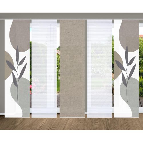 4056751444859 - Schiebegardine HOME IN GREEN FRONDA Gr 1 grau (steinfarben) B60cm H245cm Polyester Gardinen SET DIGITALDRUCKBAMBUSOPTIK RECYCELT