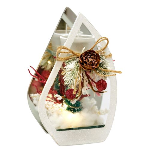 4019844717599 - Teelichthalter IGEA Deko-Objekt mit LED Licht und Teelichtkerze rot (burgund) B6cm H20cm Glas Kerzenhalter Tanne Zapfen Beeren Kerzenhalter Weihnachtsdeko Dekoobjekt