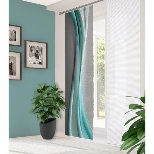 4056751436960 - Schiebegardine HOME IN GREEN ELANIA Gr 1 grün (mint) B60cm H245cm Polyester Gardinen DIGITALBEDRUCKT BAMBUSOPTIK RECYCELT