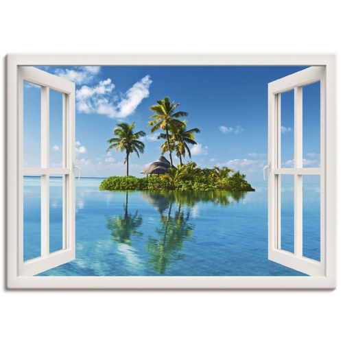4055327354530 - Wandbild ARTLAND Fensterblick Insel Palmen Meer Bilder Gr B H 130 cm x 90 cm Leinwandbild Fensterblick Querformat 1 St weiß Bild Poster Bilder als Leinwandbild Wandaufkleber oder in versch Größen