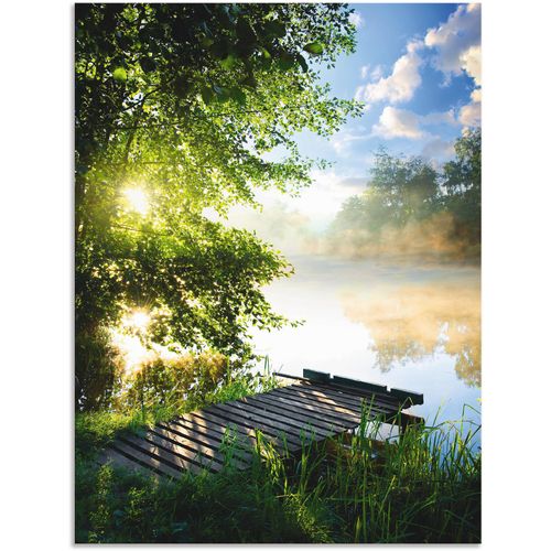 4059745780681 - Wandbild ARTLAND Angelsteg am Morgen Bilder Gr B H 90 cm x 120 cm Alu-Dibond-Druck Gewässer 1 St grün Bild Metallbild Metallbilder Bilder als Alubild Leinwandbild Wandaufkleber oder Poster in versch Größen