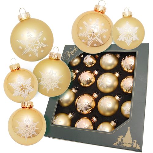0024762112566 - Weihnachtsbaumkugel KREBS GLAS LAUSCHA Schneeflocke goldfarben gold (goldfarben) Ø7cm Glas Weihnachtsbaumkugeln Weihnachtsdeko Christbaumschmuck Christbaumkugeln aus Glas
