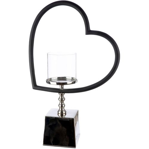 4063387578575 - Windlicht GILDE Windlicht Herz Te quiero schwarz  silberfarben silber (schwarz silberfarben) B33cm H49cm T11cm Aluminium Glas Kerzenhalter