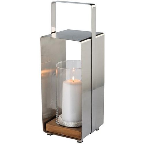 4042911470011 - Kerzenlaterne FINK MAGNUS Weihnachtsdeko silber (silberfarben) Kerzenhalter B H T 16cm x 46cm x 16cm Edelstahl Glas Holz teilmassiv mit gebürsteter Oberfläche B16cm H46cm T16cm