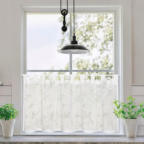 4007863684930 - Scheibengardine Galina Gr 1 grün (grün sanftes weiß) B150cm H50cm Voile Baumwolle Gardinen SB-Schlaufenbistro Galina Bio BW