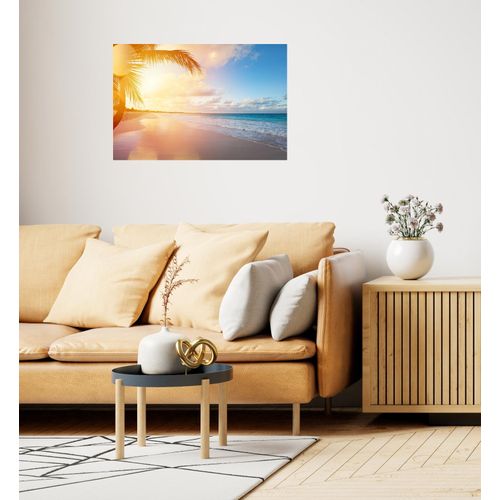 4067437104493 - Wandsticker QUEENCE Urlaub gelb B120cm H80cm T01cm Folie Wandtattoos Selbstklebend kinderleichte Anbringung Sticker Sonnenaufgang Meer