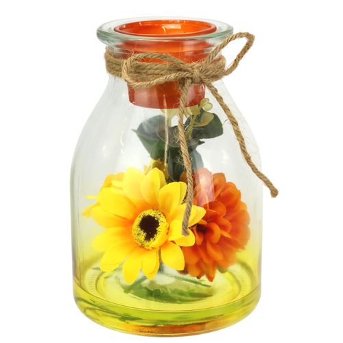 4019844809973 - Teelichthalter IGEA Teelichthalter aus Glas mit Teelichtkerze orange B12cm H18cm Glas Kerzenhalter Herbstlich dekoriert mit Sonnenblume Dahlie Eukalyptus Kerze Windlicht