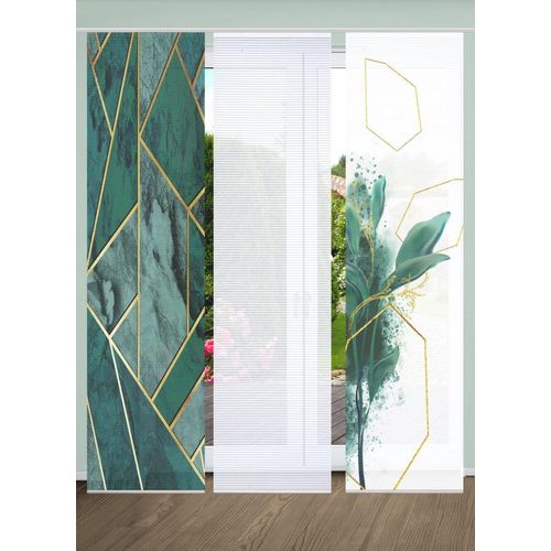 4056751443982 - Schiebegardine HOME IN GREEN SIGNUM Gr 1 grün B60cm H245cm Polyester Gardinen SET DIGITALDRUCKBAMBUSOPTIK RECYCELT