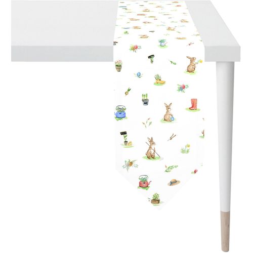 4003440286078 - Tischband APELT 6812 HAPPY EASTER Osterdeko Ostern bunt (weiß bunt) B25cm L175cm Baumwolle Polyester Tischdecken Digitaldruck modisches Design mit verspielten Häschen im Garten 4003440286078 - Tischband APELT 6812 HAPPY EASTER Osterdeko Ostern bunt (weiß bunt) B25cm L175cm Baumwolle Polyester Tischdecken Digitaldruck modisches Design mit verspielten Häschen im Garten