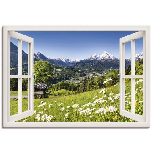 4057738334231 - Wandbild ARTLAND Fensterblick Bayerischen Alpen Bilder Gr B H 70 cm x 50 cm Leinwandbild Berge Querformat 1 St weiß Bild Leinwandbild Kunstdrucke Bilder als Alubild Leinwandbild Wandaufkleber oder Poster in versch Größen