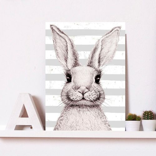 4067437337488 - Metallbild QUEENCE Gala Bilder Gr B H 30 cm x 45 cm Metallbild Hase Hochformat 1 St weiß Metallbilder Stahlschilder