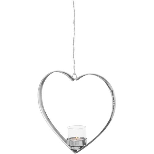 4042911511752 - Teelichthalter FINK DOREA silber (silberfarben) B6cm H24cm T24cm Edelstahl Glas Kerzenhalter Herzform inkl Glas zum Aufhängen Edelstahl