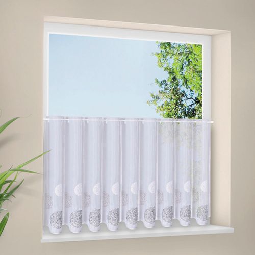 4007863705376 - Scheibengardine Leoni grau (anthrazit taupe weiß) B200cm H30cm Voile Polyester Gardinen Stickereipanneau mit Kugeln bestickt 4007863705376 - Scheibengardine Leoni grau (anthrazit taupe weiß) B200cm H30cm Voile Polyester Gardinen Stickereipanneau mit Kugeln bestickt