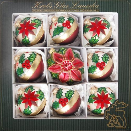 0024762934724 - Weihnachtsbaumkugel KREBS GLAS LAUSCHA Old England Weihnachtsdeko Christbaumschmuck Christbaumkugeln Glas rot (elfenbeinfarben bordeaux grün) Ø8cm Glas Weihnachtsbaumkugeln Weihnachtskugel Weihnachtsdekoration Weihnachtsbaumkugeln mundgeblasen