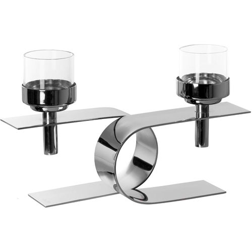 4042911430978 - Kerzenhalter FINK PASSIONA silber (silberfarben) B25cm H155cm T11cm Aluminium Edelstahl Glas Kerzenhalter Teelichthalter mit Glaseinsatz 2-flammig