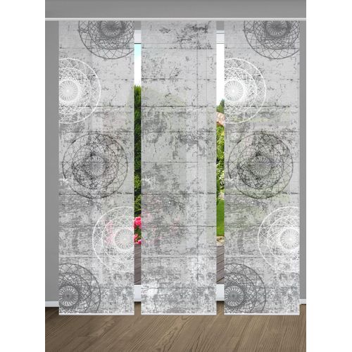 4056751438186 - Schiebegardine HOME IN GREEN MANDRIGA Gr 1 grau B60cm H245cm Polyester Gardinen SET DIGITALDRUCKBAMBUSOPTIK RECYCELT