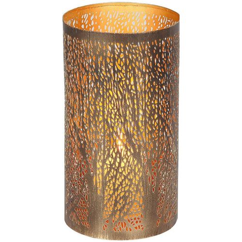 4050223382014 - Kerzenlaterne Stumpenkerzenhalter Walddesign Höhe ca 16 cm gold (schwarz goldfarben) B11cm H16cm T11cm Eisen Kerzenhalter aus pulverbeschichtetem Metall