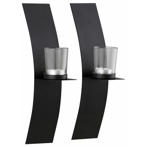 6930597936427 - Wandkerzenhalter ANDAS Drammen Kerzenhalter Gr B H T 12 cm x 31 cm x 7 cm schwarz Kerzenhalter Landhaus Metall Glas