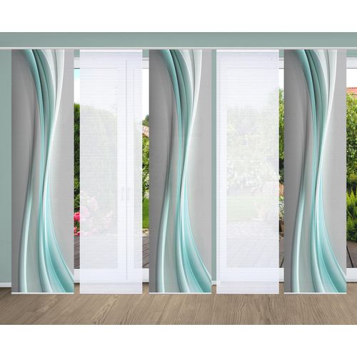 4056751444989 - Schiebegardine HOME IN GREEN ELANIA Gr 1 grün (mint) B60cm H245cm Polyester Gardinen SET DIGITALDRUCKBAMBUSOPTIK RECYCELT