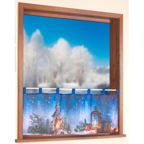 4005385828900 - Scheibengardine WECKBRODT Weihnachtslaterne Gr 1 bunt (multi) B120cm H45cm Voile Polyester Gardinen Bistro Voile bedruckt Weihnachten HxB 45x120cm Gardine Store