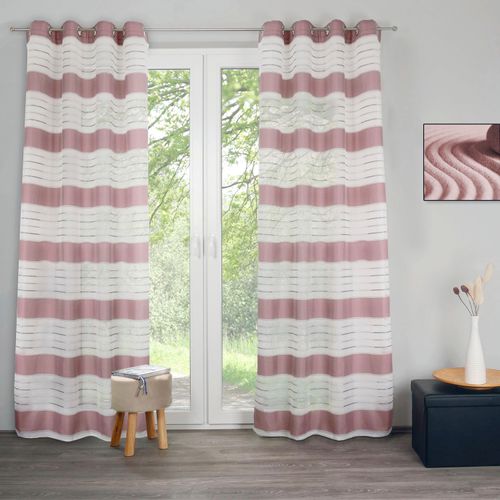 4015161112628 - Gardine DECOLIFE Estelle Gr 1 rosa (rosé silberfarben weiß) B135cm H245cm Wirkware Polyester Gardinen Ösenschal mit Blockstreifen weiß