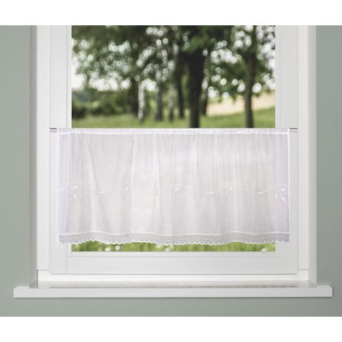 4056751534598 - Scheibengardine HOME WOHNIDEEN MACIRO Gr 1 weiß B120cm H45cm Polyester Gardinen Cafehaus Batist bestickt