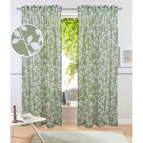 4068223967988 - Gardine MY HOME Issoire Gr 1 grün (olive) B140cm H145cm Polyester Gardinen Wohnzimmer Schlafzimmer Esszimmer gemustert und halbtransparent