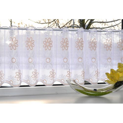 4028298292453 - Scheibengardine STICKEREIEN PLAUEN Lilienzeit Gr 1 weiß (weiß beige) B95cm H40cm Voile Polyester Gardinen