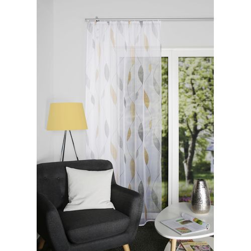 4056751437493 - Vorhang HOME WOHNIDEEN PAOLO Gr 1 gelb B140cm H145cm Voile Polyester Gardinen Kräuselbandschal bedruckt