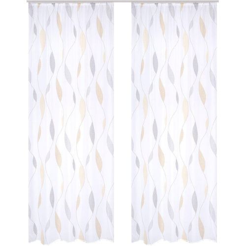 4056751475068 - Vorhang HOME WOHNIDEEN PAOLO Gr 1 gelb B140cm H145cm Voile Polyester Gardinen 2er Pack Kräuselbandschal PAOLO bedruckt