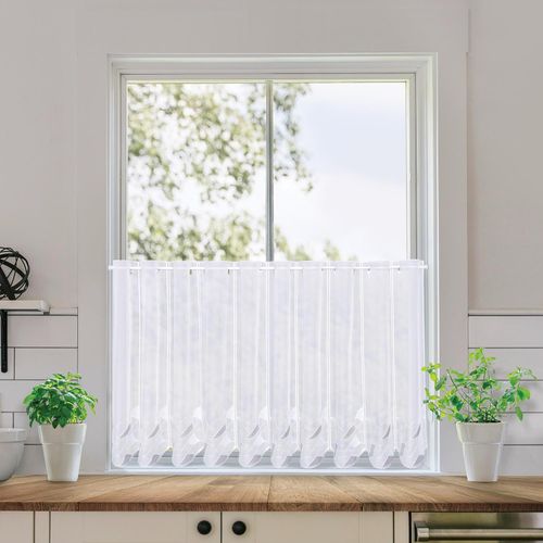 4007863711797 - Scheibengardine Clara nach Maß Gr 1 grau (weiß grau) B80cm H30cm Polyester Gardinen SB-Bistro Clara nach Maß maßgenaue Anfertigung