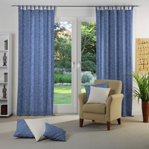 4004567110536 - Vorhang WIRTH Toco-Ranke Gr 1 blau B132cm H145cm Chenille Polyacryl Polyester Gardinen