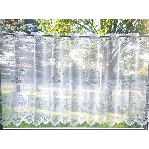 4028298320408 - Scheibengardine STICKEREIEN PLAUEN Häuschen Gr 1 weiß B125cm H30cm Polyester Gardinen