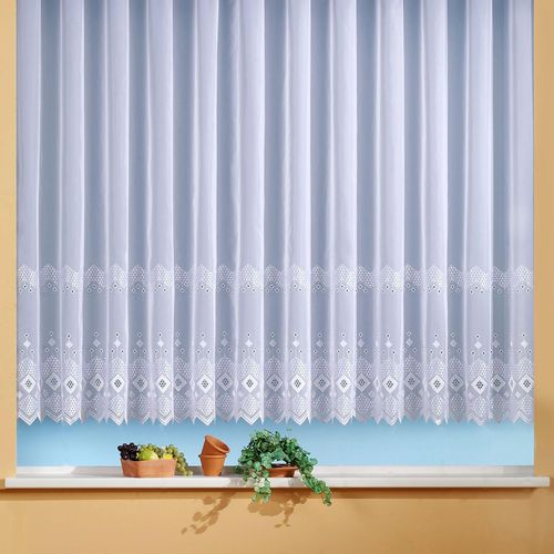 4005385129021 - Gardine WECKBRODT Santos Gardinen Gr 120 cm Kräuselband 300 cm weiß Gardinenstore Kräuselband Gardine Store halbtransparent Voile echte Stickerei Bordüre Kante gebogt