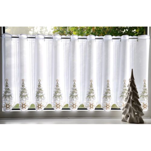 4028298296659 - Scheibengardine STICKEREIEN PLAUEN Tannenbaum Gr 1 bunt B95cm H30cm Voile Polyester Gardinen