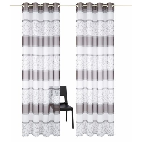 6920192991525 - Gardine MY HOME Napala Gr 4 grau B140cm H245cm Voile Polyester Gardinen Vorhang 2-er Set Fertiggardine transparent Querstreifen