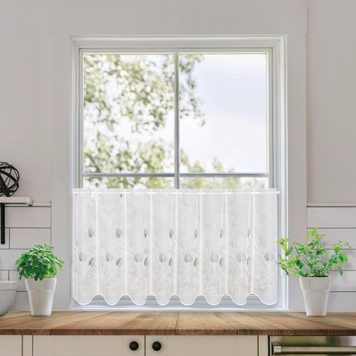 4007863711698 - Scheibengardine Dajana Gr 2 grau (weiß anthrazit) B80cm H70cm Polyester Gardinen SB-Bistro Dajana nach Maß maßgenaue Anfertigu