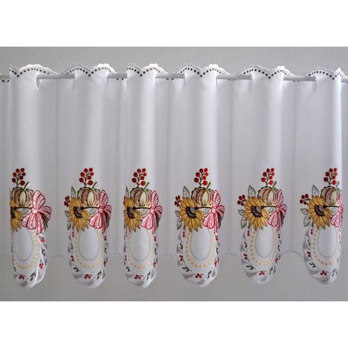 4028298291692 - Scheibengardine STICKEREIEN PLAUEN Kürbis Gr 1 bunt B95cm H40cm Voile Polyester Gardinen mit echter Plauener Spitze Stickerei