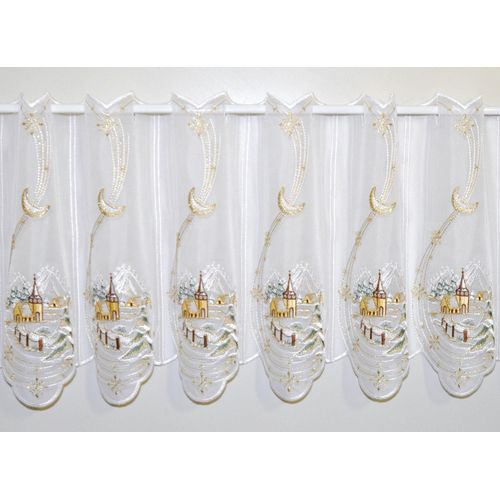 4028298296604 - Scheibengardine STICKEREIEN PLAUEN Winterlandschaft Gr 6 bunt B95cm H50cm Voile Polyester Gardinen