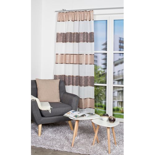 4056751473842 - Vorhang HOME WOHNIDEEN WALTER Gr 1 braun (cappuccino) B140cm H145cm Polyester Gardinen Kräuselbandschal WALTER Querstreifen