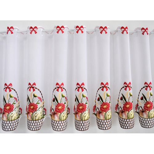 4028298291593 - Scheibengardine STICKEREIEN PLAUEN Obstkorb Gr 1 bunt B95cm H40cm Voile Polyester Gardinen mit echter Plauener Spitze Stickerei