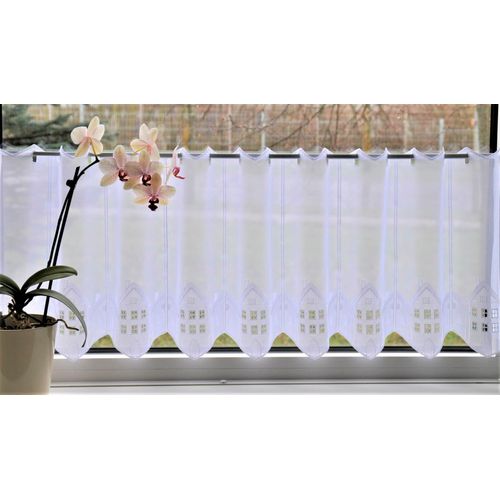 4028298317620 - Scheibengardine STICKEREIEN PLAUEN Häuser Gr 1 weiß B95cm H40cm Voile Polyester Gardinen