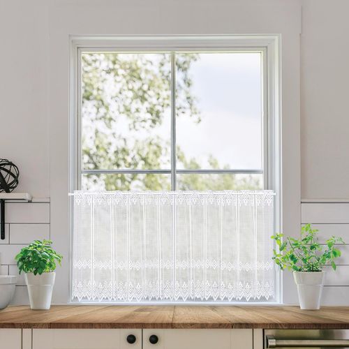 4007863711421 - Scheibengardine Genia nach Ma0 Gr 1 weiß B80cm H52cm Jacquard Polyester Gardinen SB-Bistro Genia maßgenaue Anfertigung